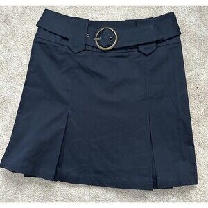 NWT! Benetton 100% Cotton Blue Pleated Skirt Knee Length Belted A-line Sz 44